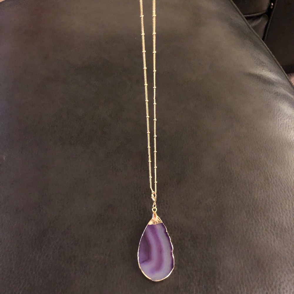 Purple agate gold necklace